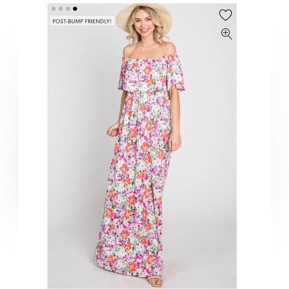 Pinkblush Dresses & Skirts - 💐Pinkblush Fuchsia Floral Off Shoulder Maxi Dress